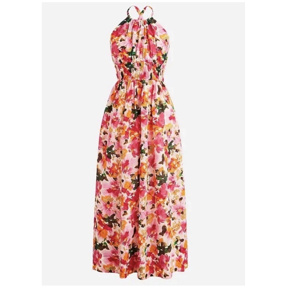 J CREW Halter-neck cross-back dress in floral cotton voile Small